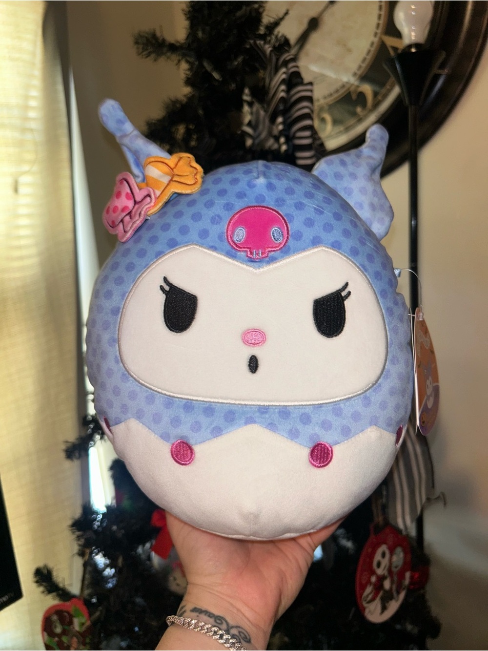 Sanrio Kuromi Plush - Light Blue with Pink and Yellow Accents